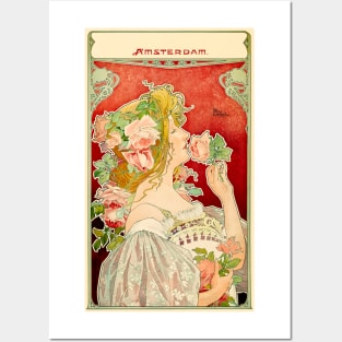 Woman & Pink Roses Amsterdam 1899 Henri & Georges Privat-Livemont Posters and Art